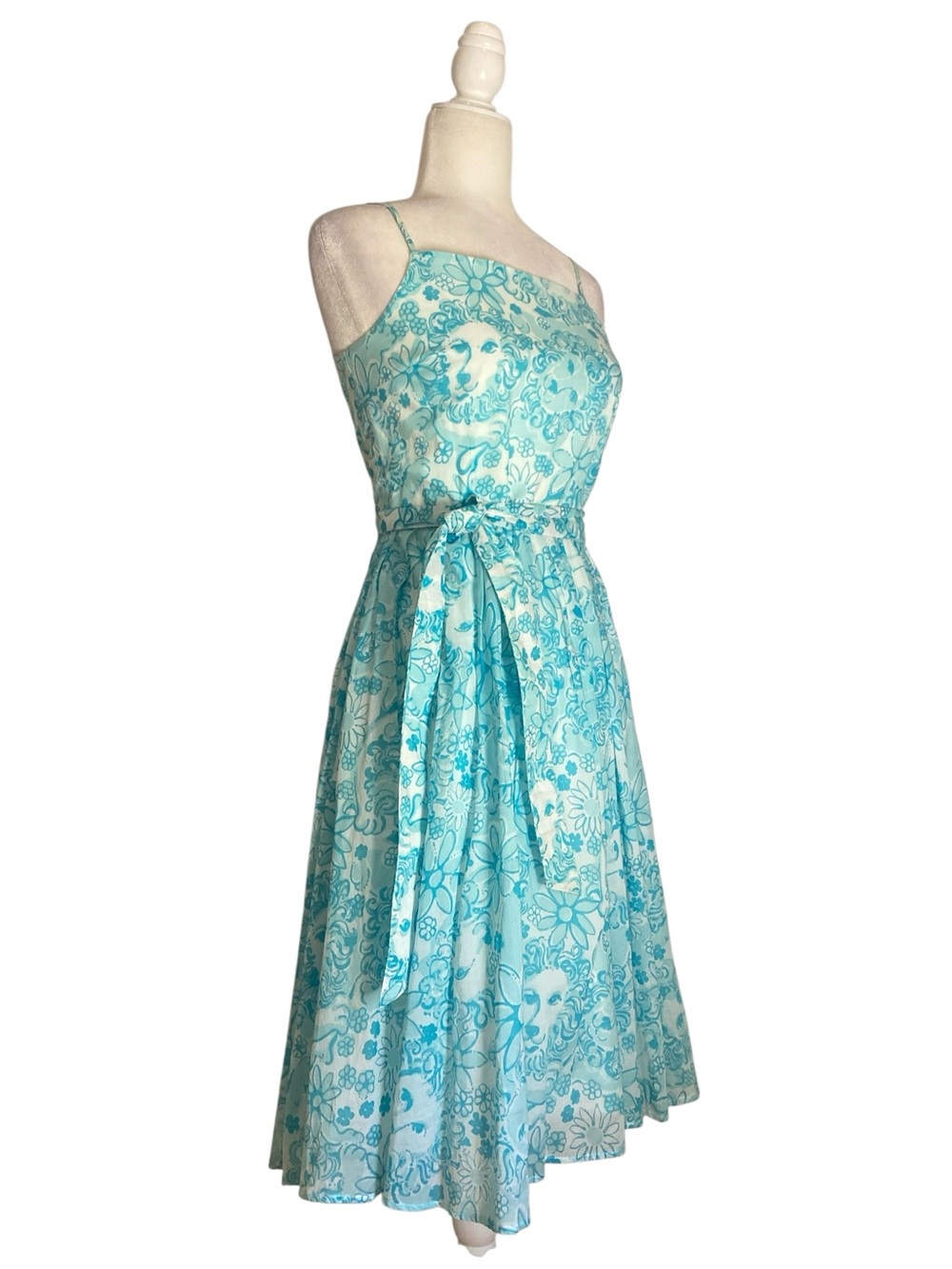 Vintage Lilly Pulitzer Blue Lion Print Cotton Sundress Blue White Y2k Size 2 - Picture 4 of 10